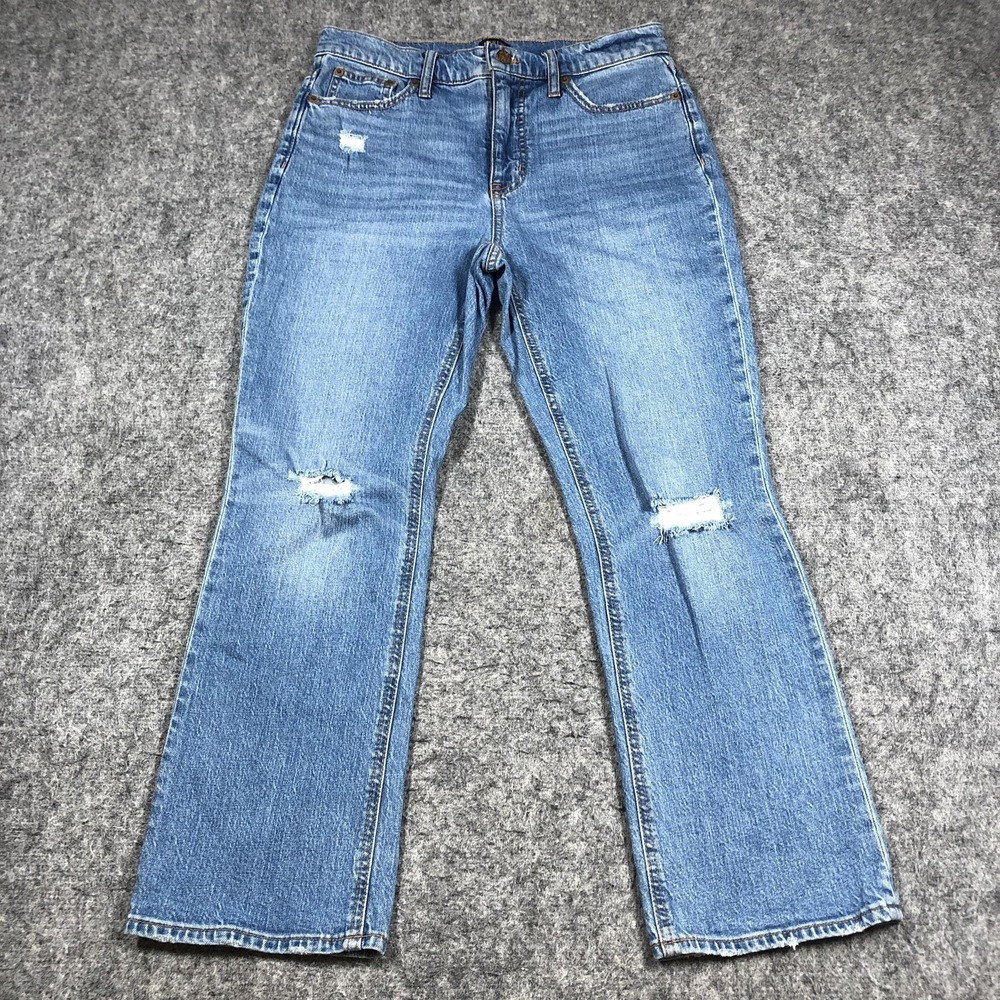 J.Crew Jeans Womens 28 Medium Wash Mid Rise Flare Crop Distressed Stretch Denim